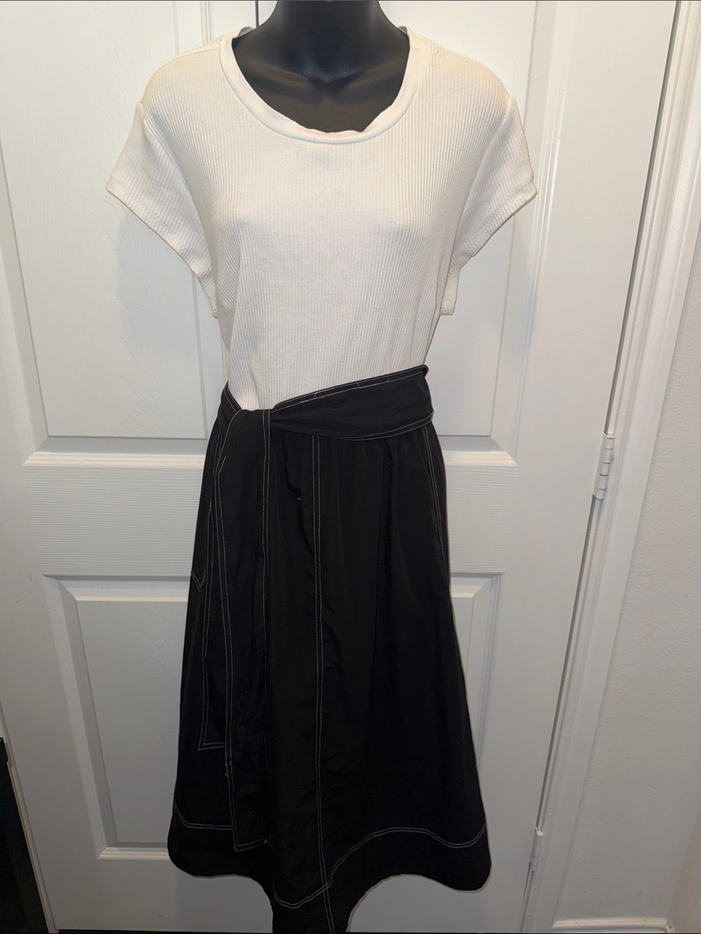 Cato Black Midi Dress with White Contrast Stitching